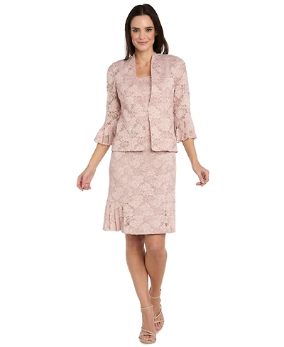 R & M Richards Petite Lace Pleat Hem Jacket Dress
