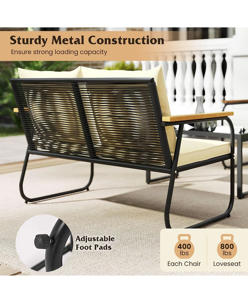 Gymax Set Of Patio Furniture Set w/Tempered Glass Coffee Table Pe Wicker Rattan Chairs