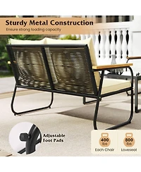 Gymax Set Of Patio Furniture Set w/Tempered Glass Coffee Table Pe Wicker Rattan Chairs