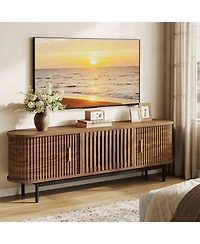 Tribesigns 70" Tv Stand for Tvs up to 80", Wood TV Console with Metal Legs & Sliding Doors, Entertainment Center, Walnut