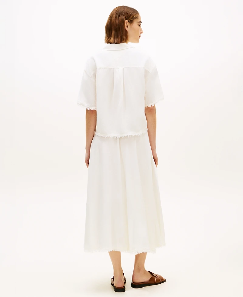 Tommy Hilfiger Women's Frayed Collared Short-Sleeve Shirt