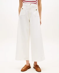 Tommy Hilfiger Women's White Wide-Leg Patch Jeans
