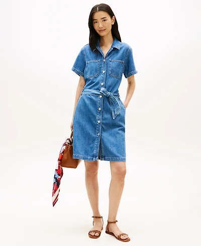 Tommy Hilfiger Women's Short-Sleeve Belted Denim Dress