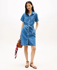 Tommy Hilfiger Women's Short-Sleeve Belted Denim Dress