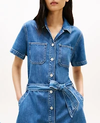 Tommy Hilfiger Women's Short-Sleeve Belted Denim Dress
