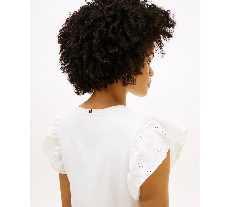 Tommy Hilfiger Women's Broderie Mix-Media Top