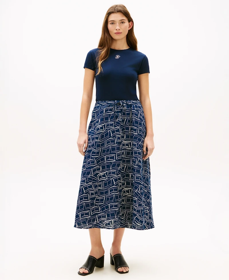 Tommy Hilfiger Women's Essential Linen Flare Midi Skirt