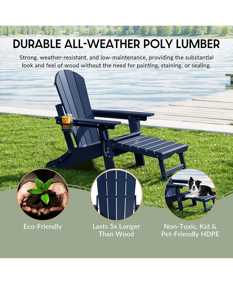 WestinTrends Folding Adjustable Adirondack Chair with Retractable Ottoman and Cup Holder