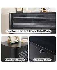 Rainsken Fluted 7 Drawer Dresser, Modern Wood Chest of Drawers with Curved Profile Design, Storage Organizer for Living Room and Bedroom