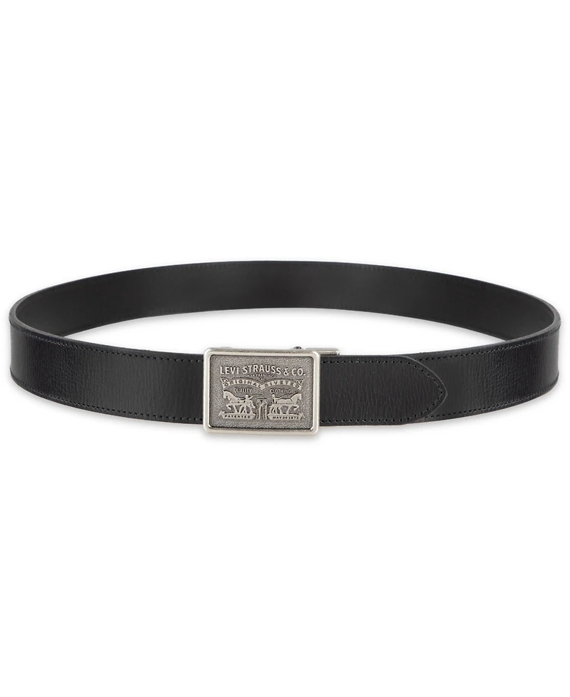 Levi's Men's Leather Plaque-Buckle Belt