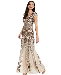 R & M Richards Women's Sequin V-Neck Ball Gown