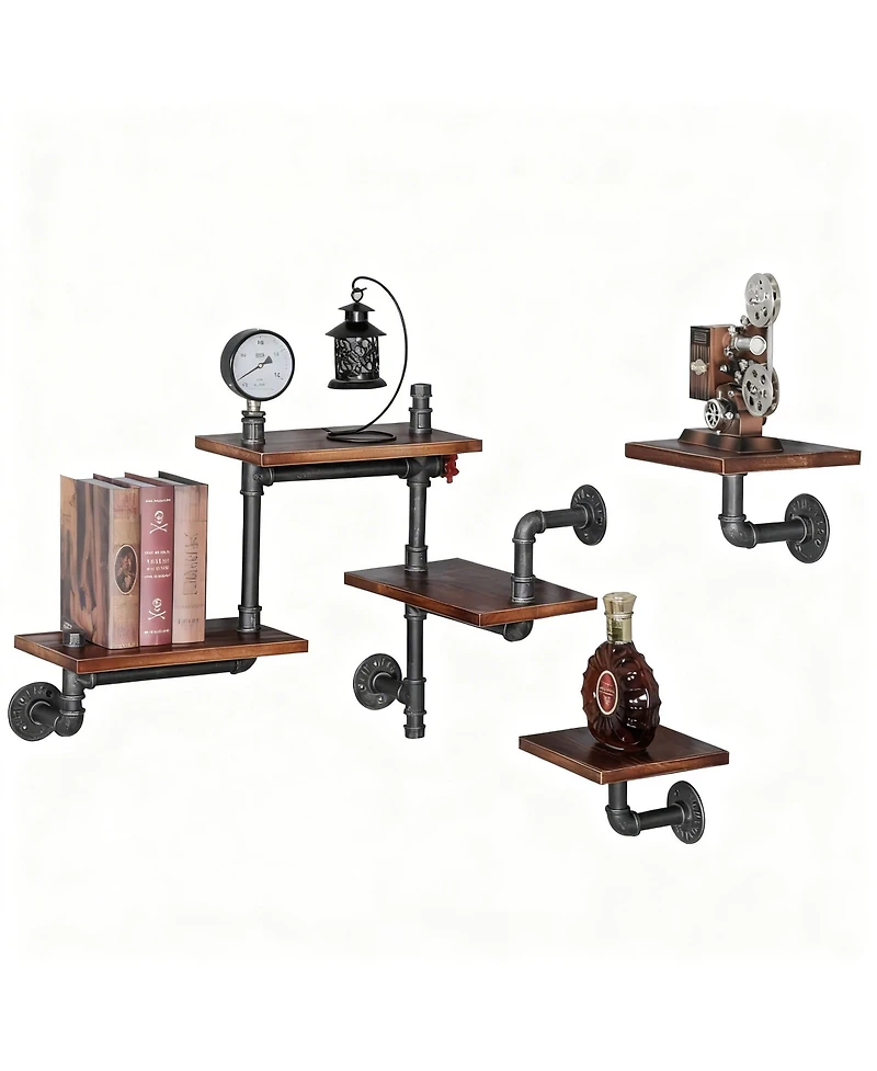 Yigii Industrial Rustic Pipe Shelves 5-Tier Wall Storage for Home Decor