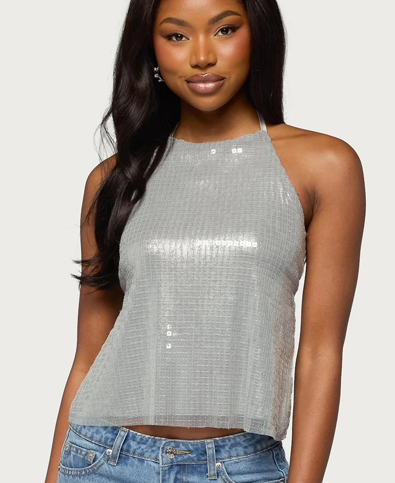 Edikted Women's Itara Sequin Backless Halter Top