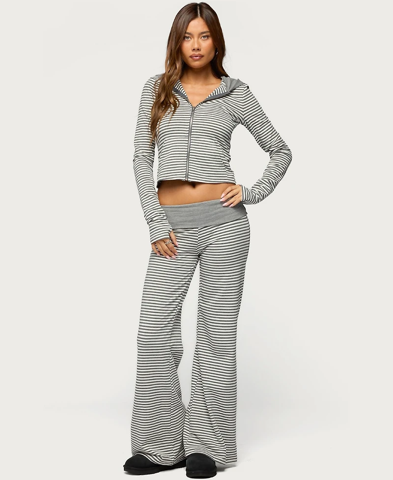 Edikted Womens Meggy Striped Fold Over Pants