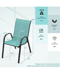 Gymax Set of 4 Patio Dining Chairs Stackable Armrest Space Saving Garden