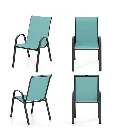 Gymax Set of 4 Patio Dining Chairs Stackable Armrest Space Saving Garden