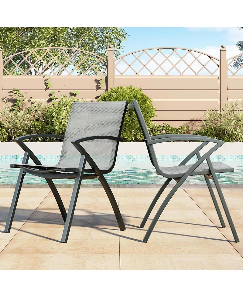 gaomon 9-Piece Patio Dining Table Sets for 8, Outdoor Aluminum Frame Dining Furniture Set with Umbrella Hole Cut-Out Table, 8 Stirling Chairs