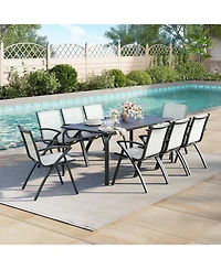 gaomon 9-Piece Patio Dining Table Sets for 8, Outdoor Aluminum Frame Dining Furniture Set with Umbrella Hole Cut-Out Table, 8 Stirling Chairs