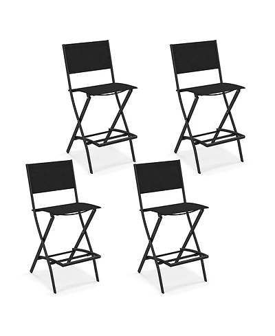 Gymax Folding Bar Stools Set of 4 Patio Sling Chairs w/ Backrest Humanized Footrest