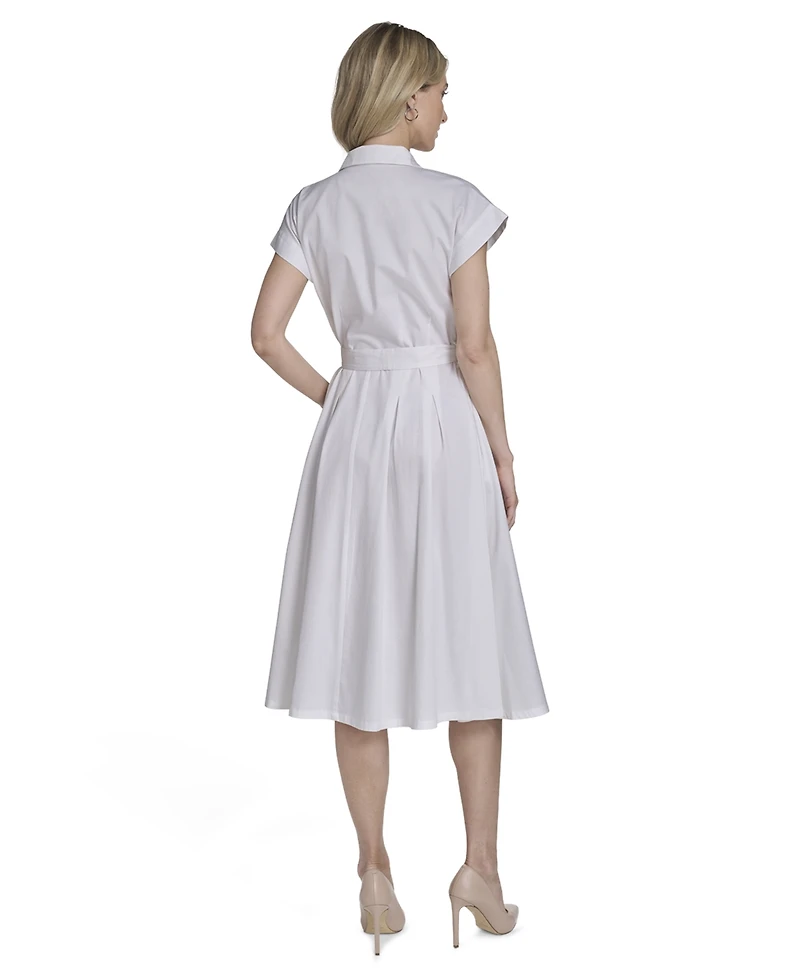 Calvin Klein Women's Belted Cap-Sleeve Collared Midi Shirtdress