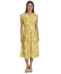 Calvin Klein Women's Floral Smocked A-Line Midi Dress