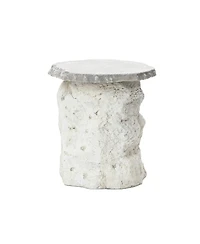 LuxenHome Outdoor Side Table, 18.7" MgO Patio Accent with Textured Base & Smooth Round Top