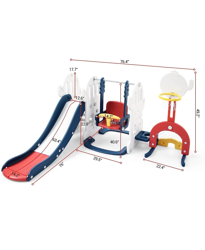 gaomon 7 in 1 Toddler Slide and Swing Set with Slipping Slope Basketball Hoop Soccer Golf Ring Toss Game