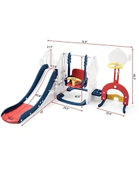 gaomon 7 in 1 Toddler Slide and Swing Set with Slipping Slope Basketball Hoop Soccer Golf Ring Toss Game