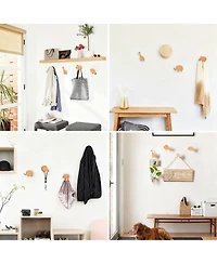 Yigii 4-Piece Cartoon Animal Wooden Coat Hooks for Home Decoration