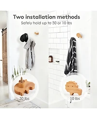 Yigii 4-Piece Cartoon Animal Wooden Coat Hooks for Home Decoration