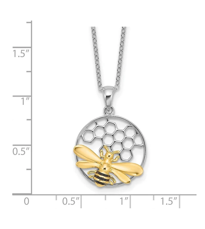 Curata Jewelry 925 Sterling and Rhodium Plated Enamel Bee in Hive Necklace 25x18mm Pendant Necklace