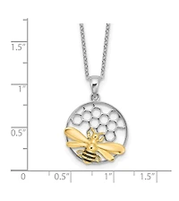 Curata Jewelry 925 Sterling and Rhodium Plated Enamel Bee in Hive Necklace 25x18mm Pendant Necklace