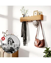 Yigii Modern Walnut Wood Wall Shelf with 8 Hooks for Home Decor and Storage