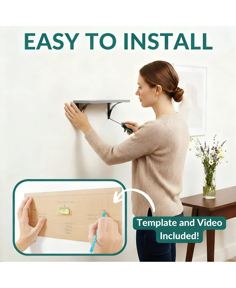 Yigii Wooden Wall Shelves Set of 2 - Easy Install, Sturdy, Multi-Use