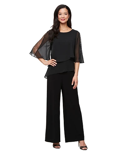 Sl Fashions Women's Matte Embellished Sleeve Jumpsuit