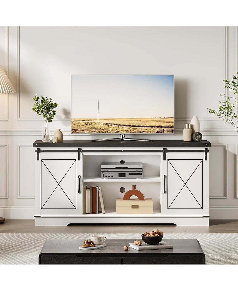 gaomon 59" Farmhouse Tv Stand for TVs Up to 65", Media Console with Sliding Barn Doors & Adjustable Shelves, Entertainment Center Storage Ca