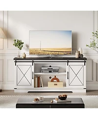 gaomon 59" Farmhouse Tv Stand for TVs Up to 65", Media Console with Sliding Barn Doors & Adjustable Shelves, Entertainment Center Storage Ca