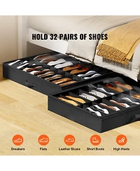 Rainsken Under Bed Shoe Storage Organizer Set of 2, Underbed Shoes Closet Storage with 32 Compartments and Clear Window for Bedroom