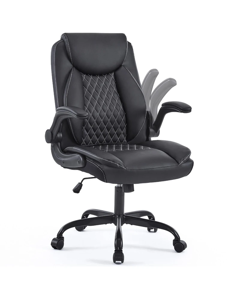 Boyel Living Ergonomic Leather Office Chair with Flip-Up Armrests, Lumbar Support, Swivel & Rocking – Home Desk