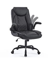 Boyel Living Ergonomic Leather Office Chair with Flip-Up Armrests, Lumbar Support, Swivel & Rocking – Home Desk