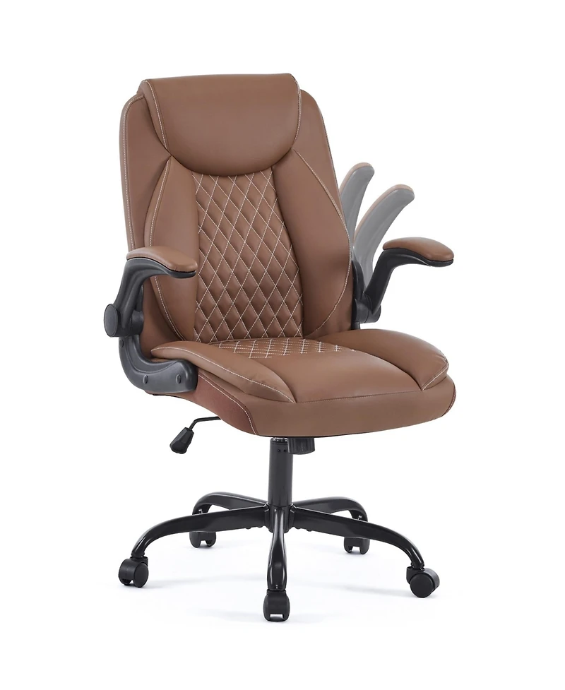 Boyel Living Ergonomic Leather Office Chair with Flip-Up Armrests, Lumbar Support, Swivel & Rocking – Home Desk