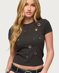 Edikted Women's Aitana Grommet Stud T Shirt
