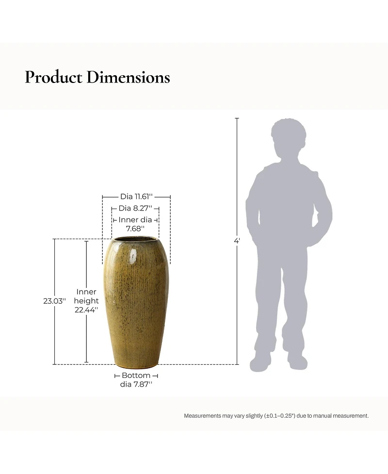 LuxenHome 23-Inch Tall Ceramic Planter, Decorative Round Pot for Plants & Flowers