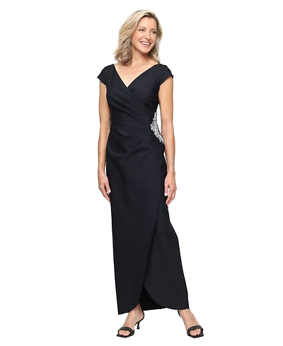 Alex Evenings Petite Pleated Side-Embellished Gown