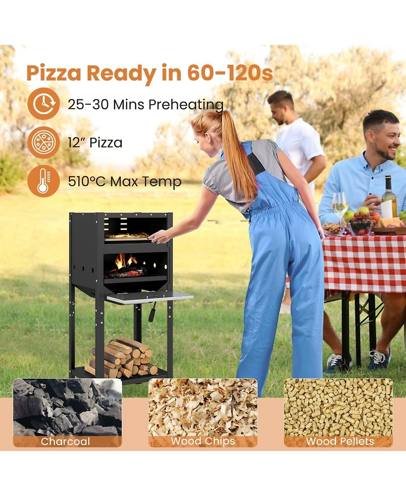 Ecooso 12" Outdoor Pizza Oven with Ash Tray & Wood Storage Compartment