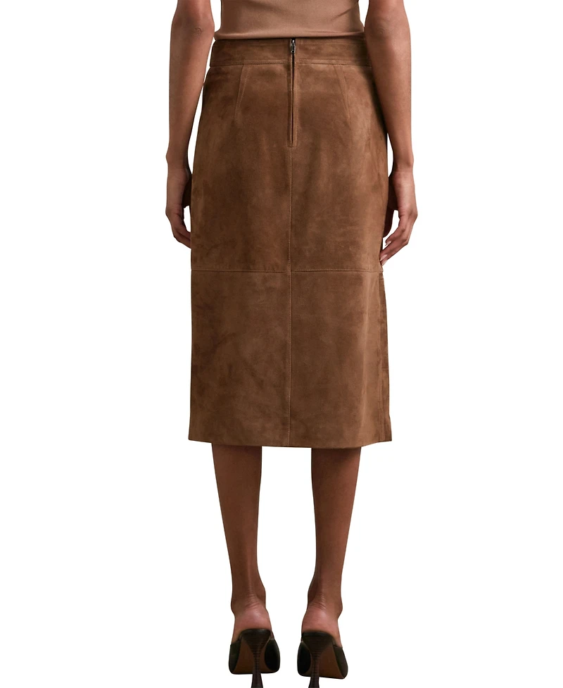 Reiss Women's Suede Straight-Fit Midi Skirt