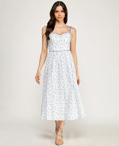 Seni & Cade Women's Floral Sweetheart Neck Midi Dress