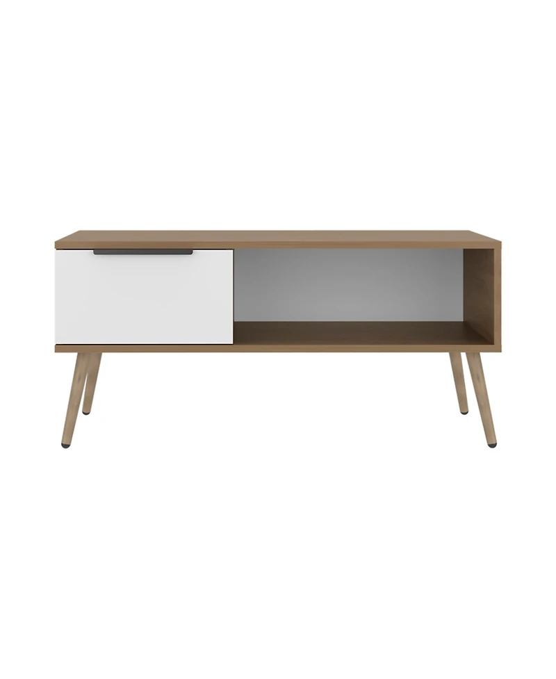 Fm Furniture Scandinavian Style Coffee Table with Storage Drawer and Open Shelf