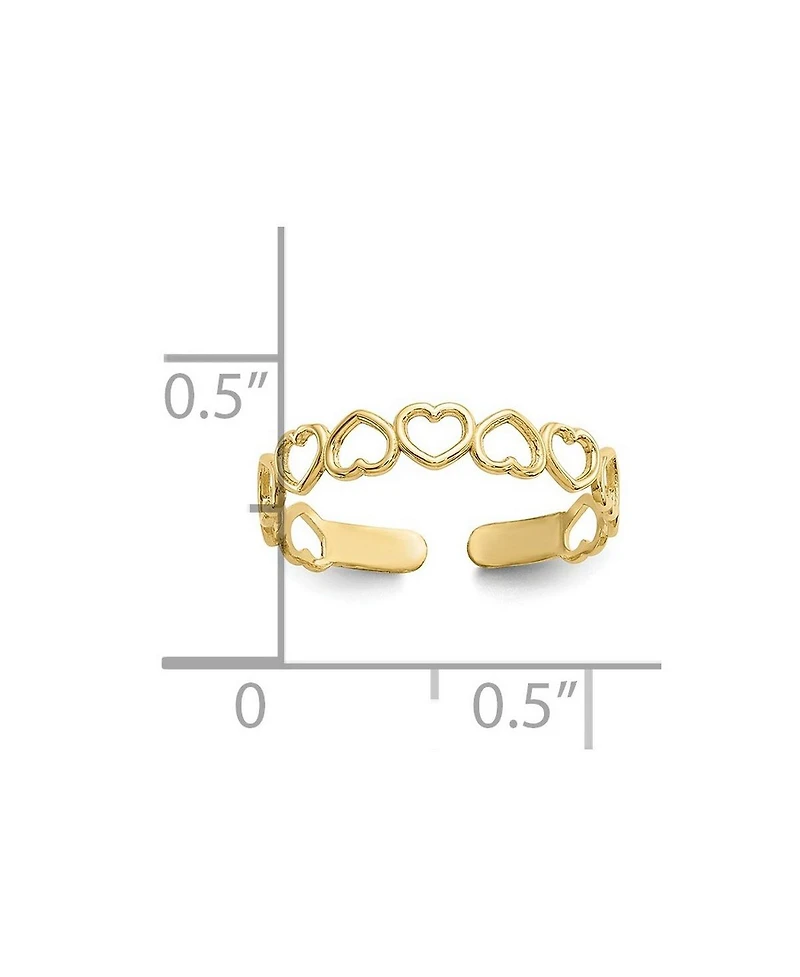 Curata Jewelry Solid 10k Gold Alternating Open Hearts Adjustable Toe Ring
