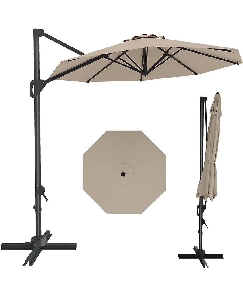 gaomon 10 ft Cantilever Patio Umbrella with Base, 360 Rotation, Offset Market Sun Shade, Outdoor Deck & Garden, Brown